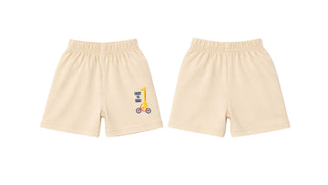 Shorts: Premium Cotton-Blend "Enjoy the Today" Beige Daily Casual Wear