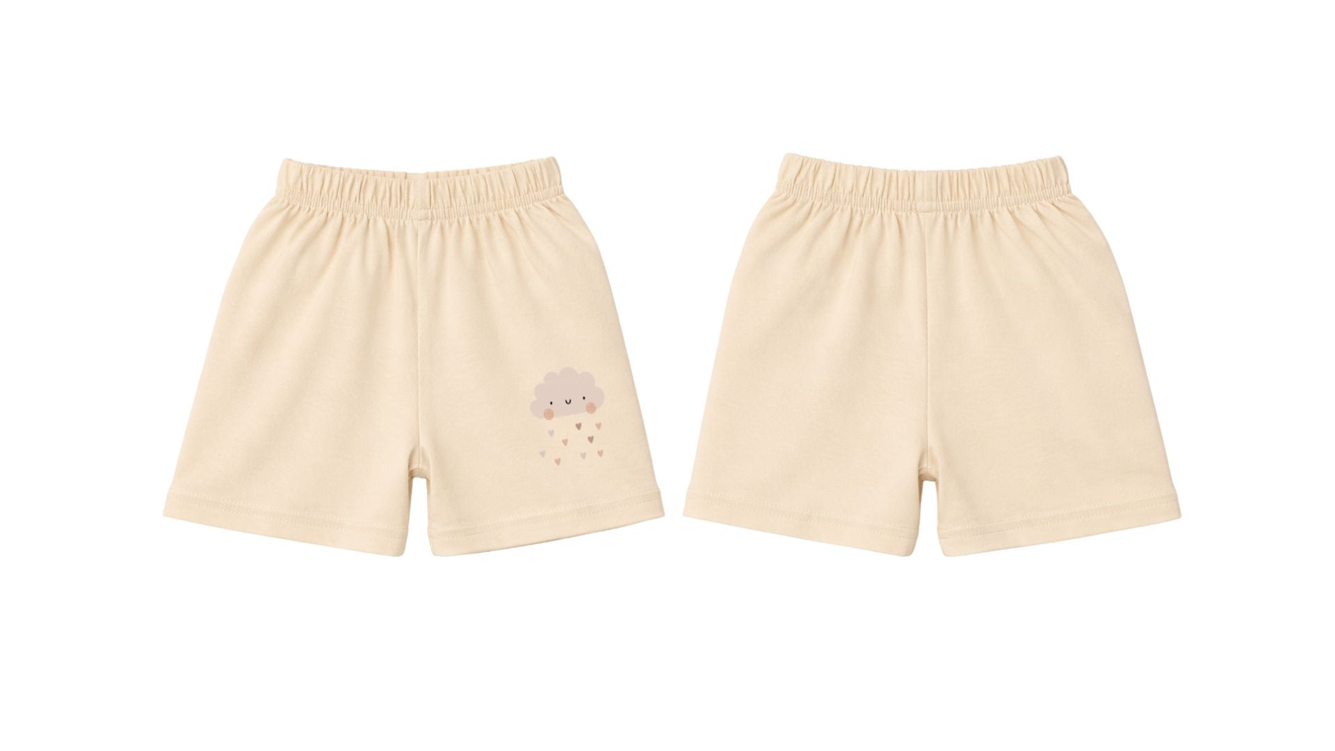 Shorts: Premium Cotton-Blend "Cloud Hearts" Beige Daily Casual Wear