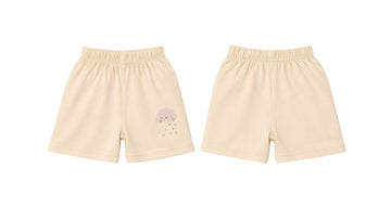 Shorts: Premium Cotton-Blend "Cloud Hearts" Beige Daily Casual Wear
