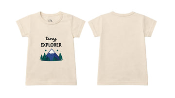 Short Sleeve T-Shirt: Premium Cotton-Blend "Tiny Explorer" Beige Active Playwear