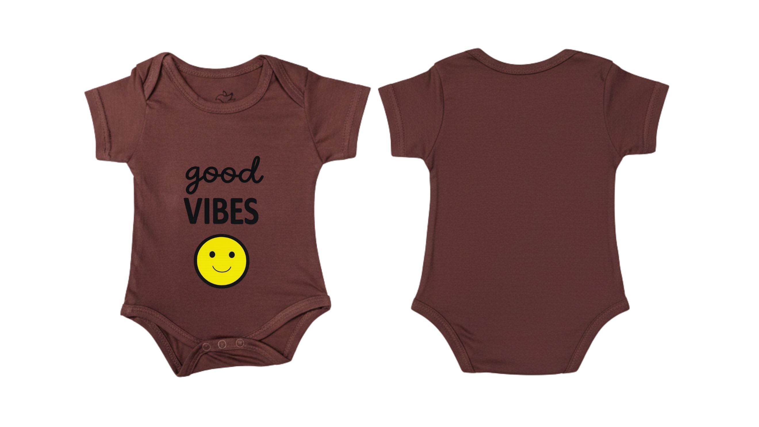 Short-Sleeve Bodysuit: Premium Cotton-Blend "Good Vibes" Brown Daily Casual Wear