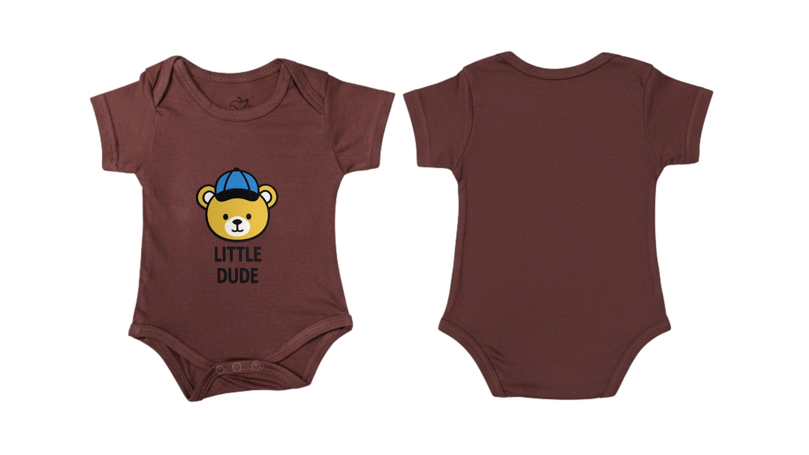 Short-Sleeve Bodysuit: Premium Cotton-Blend "Little Dude" Brown Daily Casual Wear