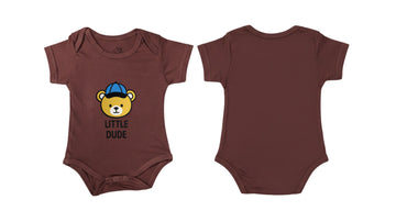 Short-Sleeve Bodysuit: Premium Cotton-Blend "Little Dude" Brown Daily Casual Wear