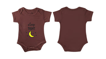 Short-Sleeve Bodysuit: Premium Cotton-Blend "Sleep Tight" Brown Daily Casual Wear