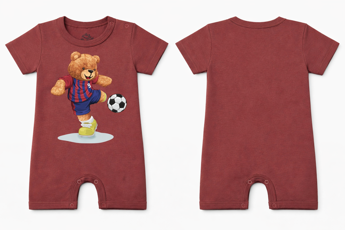 Short Sleeve Romper Apple Butter Football Bear DTF