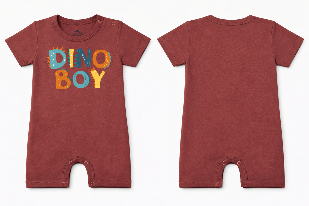 Short Sleeve Romper Apple Butter Dino Boy DTF