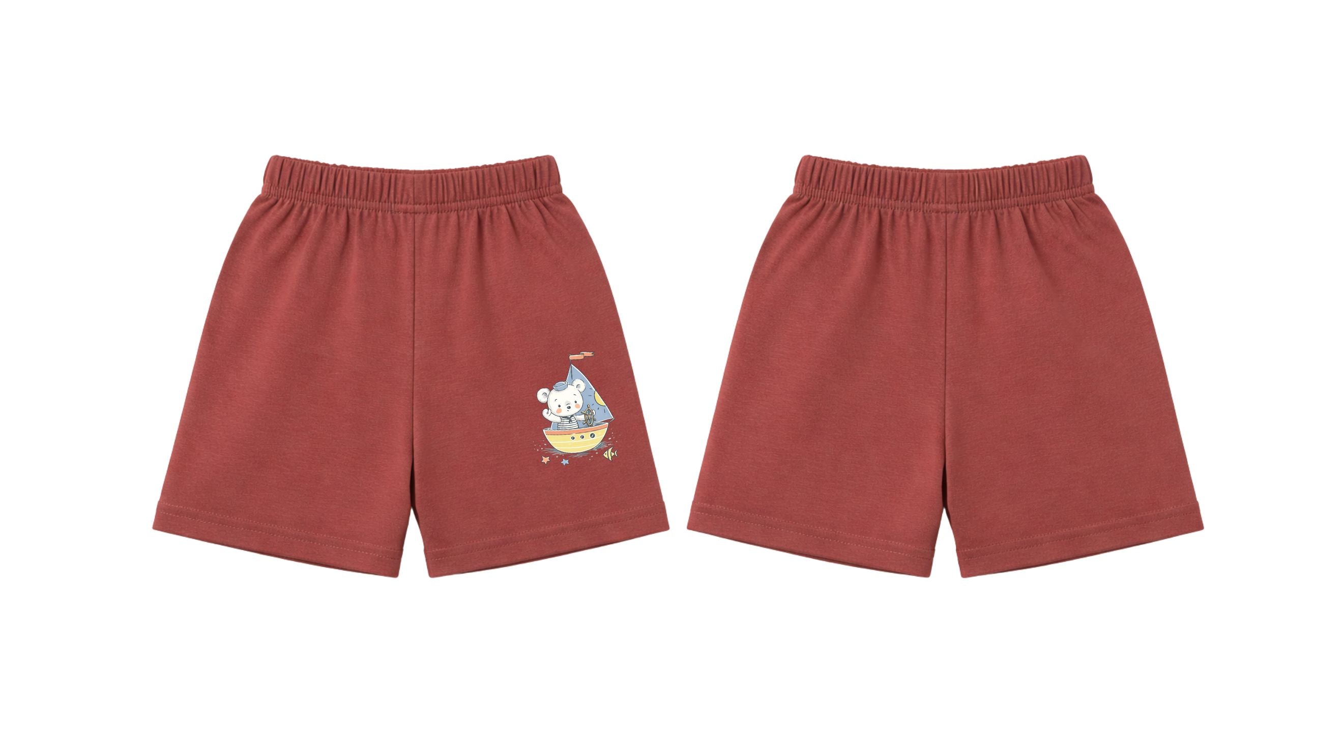 Short-Sleeve Romper: Premium Cotton-Blend "Panda Boat" Maroon Daily Casual Wear