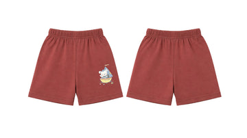 Short-Sleeve Romper: Premium Cotton-Blend "Panda Boat" Maroon Daily Casual Wear