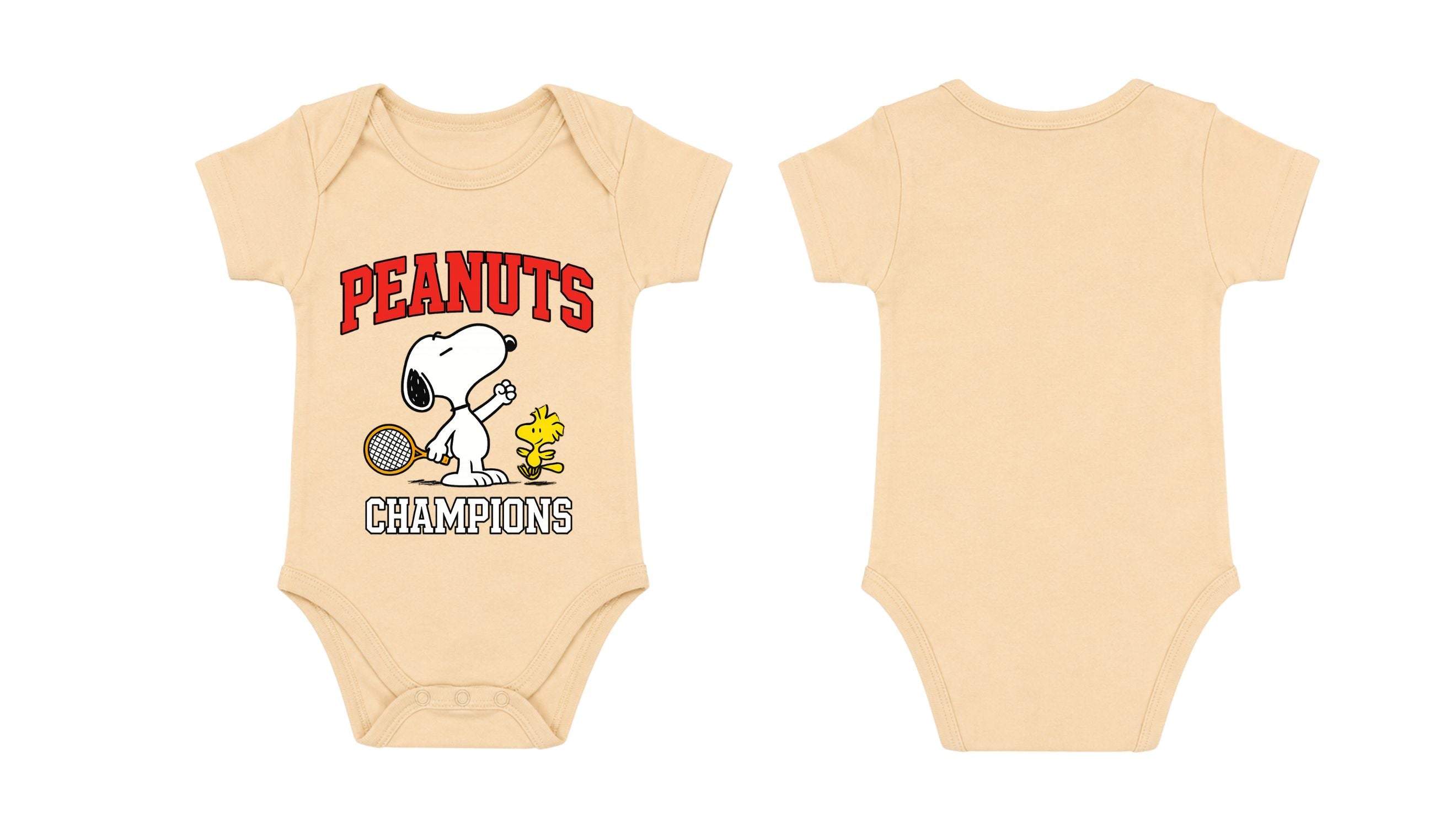 Short-Sleeve Bodysuit: Premium Cotton-Blend "Peanuts" Beige Daily Casual Wear