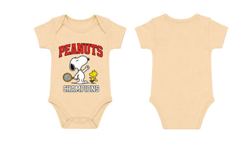Short-Sleeve Bodysuit: Premium Cotton-Blend "Peanuts" Beige Daily Casual Wear