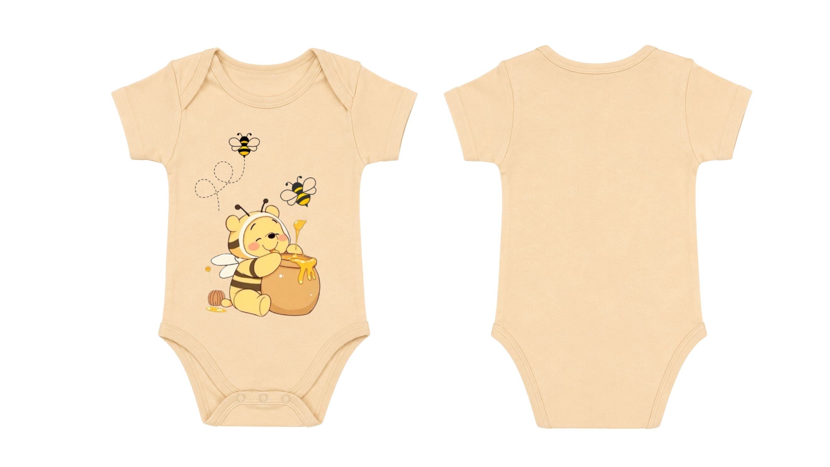 Short-Sleeve Bodysuit: Premium Cotton-Blend "Honey Bee" Beige Daily Casual Wear