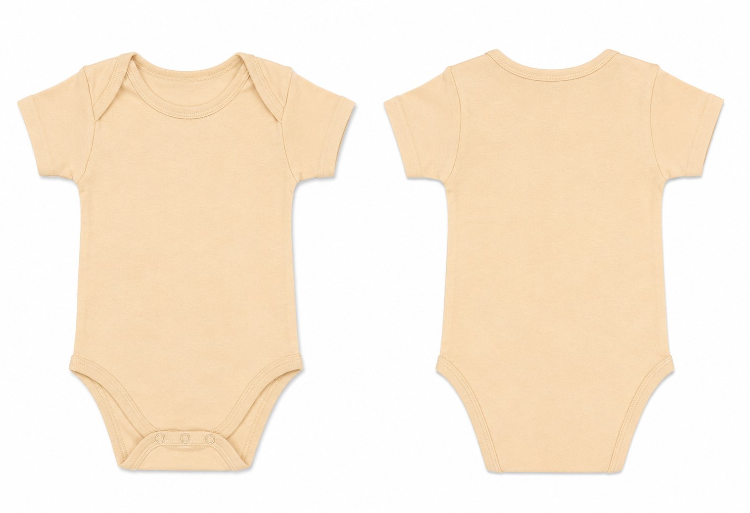 Short-Sleeve Bodysuit: Premium Cotton-Blend "Solid" Beige Daily Casual Wear