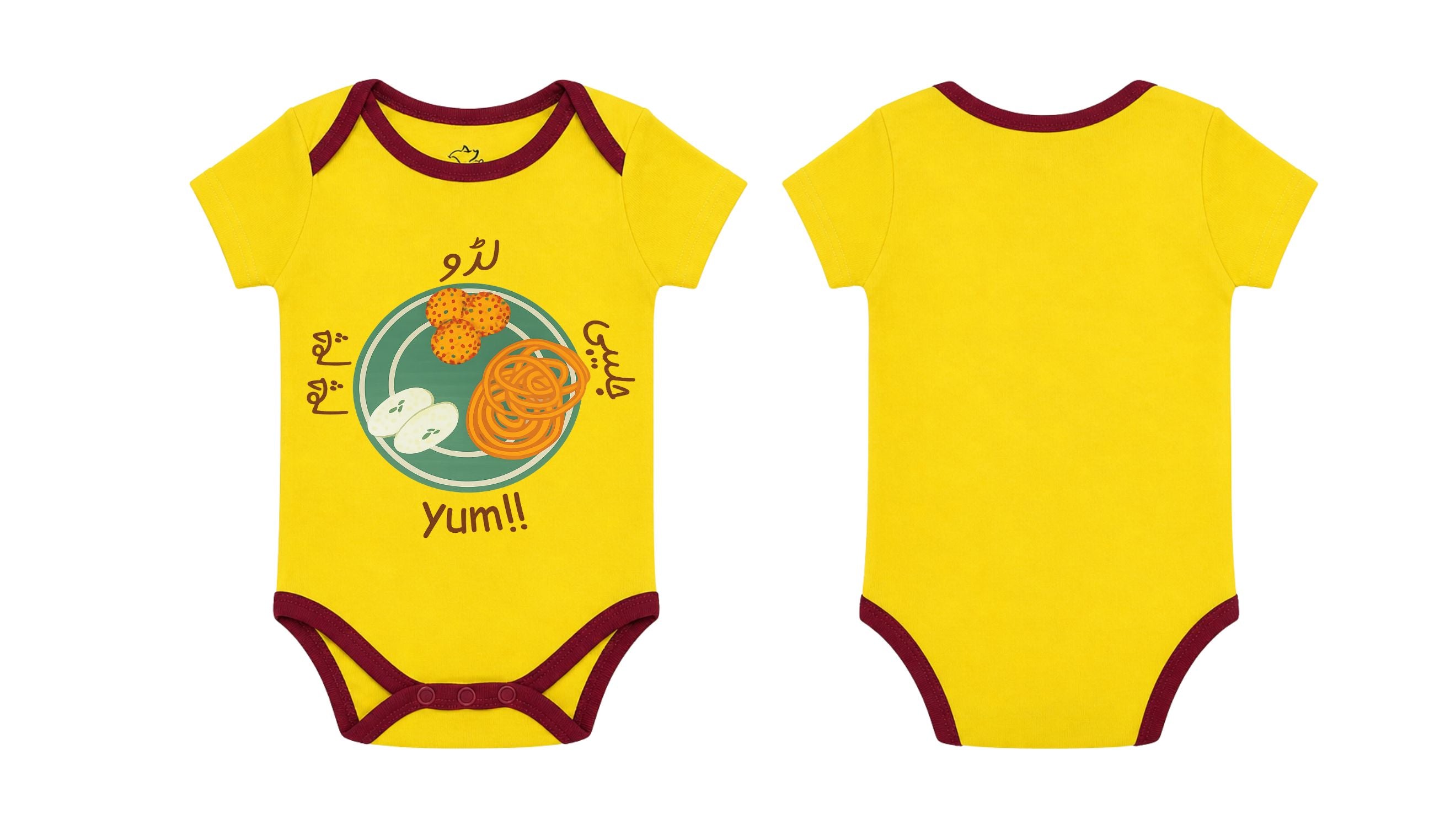 Short-Sleeve Bodysuit: Premium Cotton-Blend "Jalebi" Yellow Daily Casual Wear