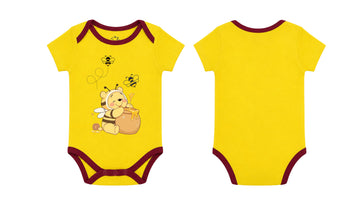 Short-Sleeve Bodysuit: Premium Cotton-Blend "Honey Bee" Yellow Daily Casual Wear
