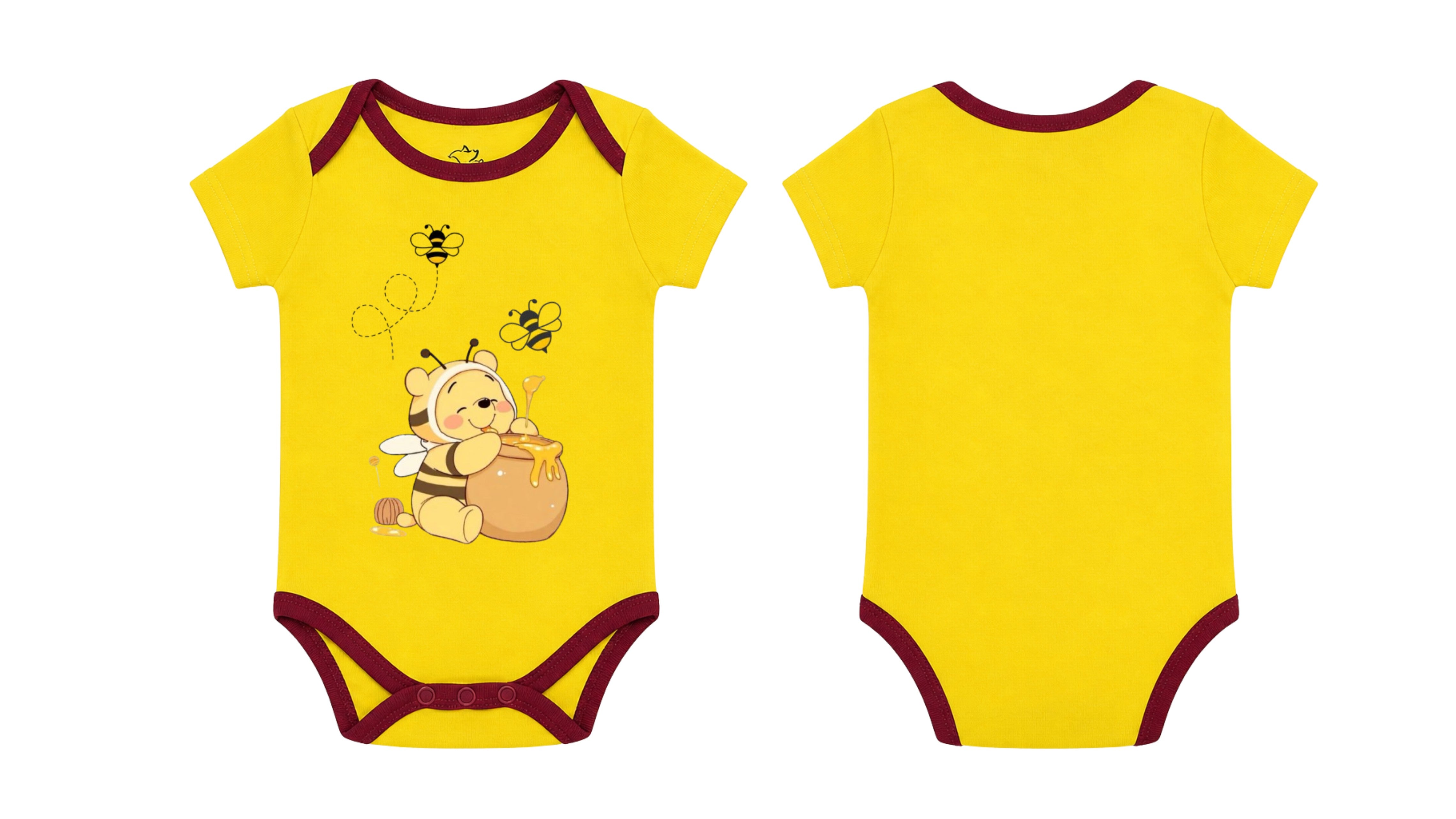 Short-Sleeve Bodysuit: Premium Cotton-Blend "Honey Bee" Yellow Daily Casual Wear