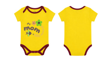 Short-Sleeve Bodysuit: Premium Cotton-Blend "Mom" Yellow Daily Casual Wear