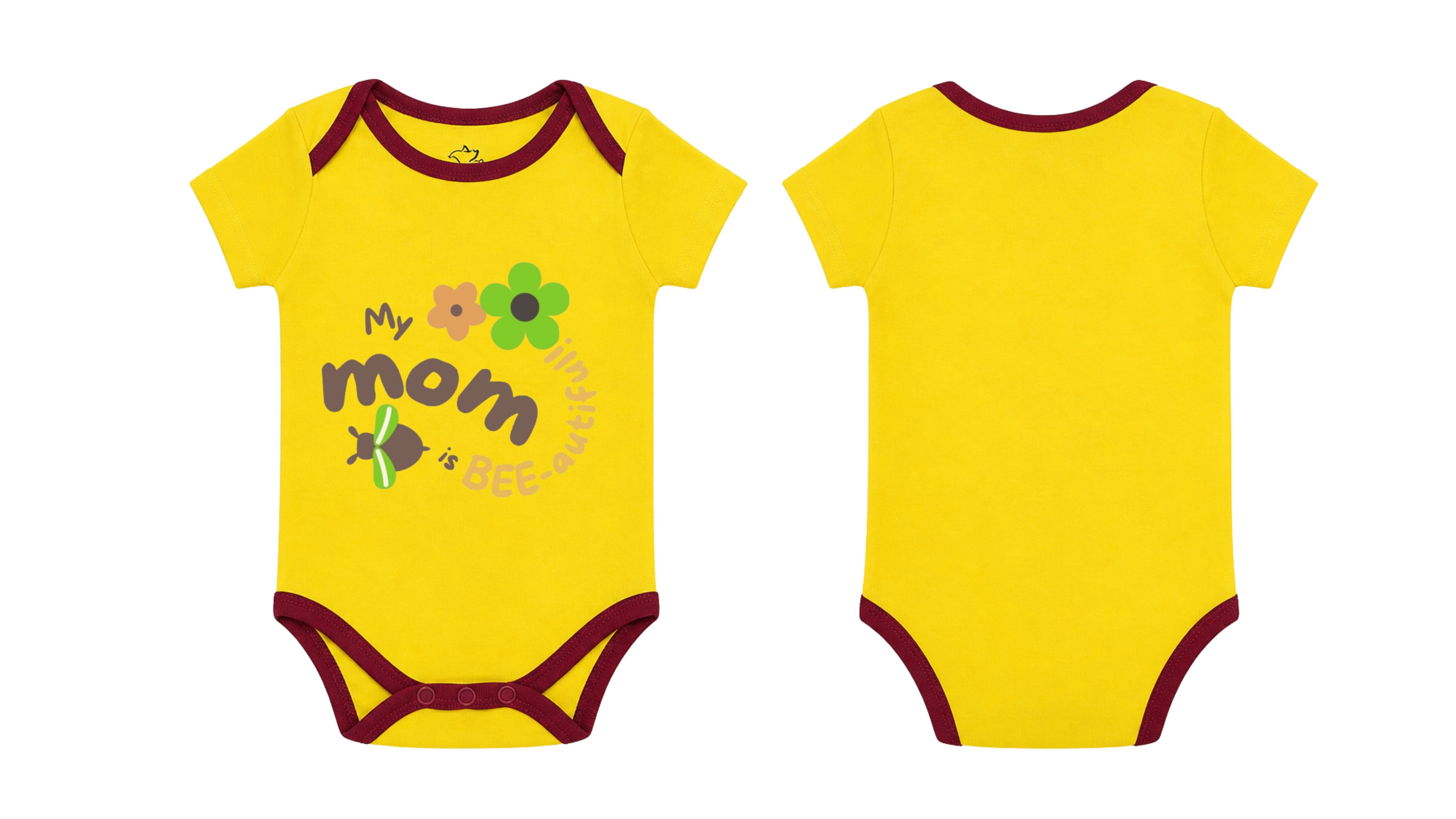 Short-Sleeve Bodysuit: Premium Cotton-Blend "Mom" Yellow Daily Casual Wear