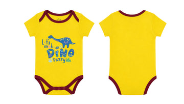 Short-Sleeve Bodysuit: Premium Cotton-Blend "Dino Party" Yellow Daily Casual Wear