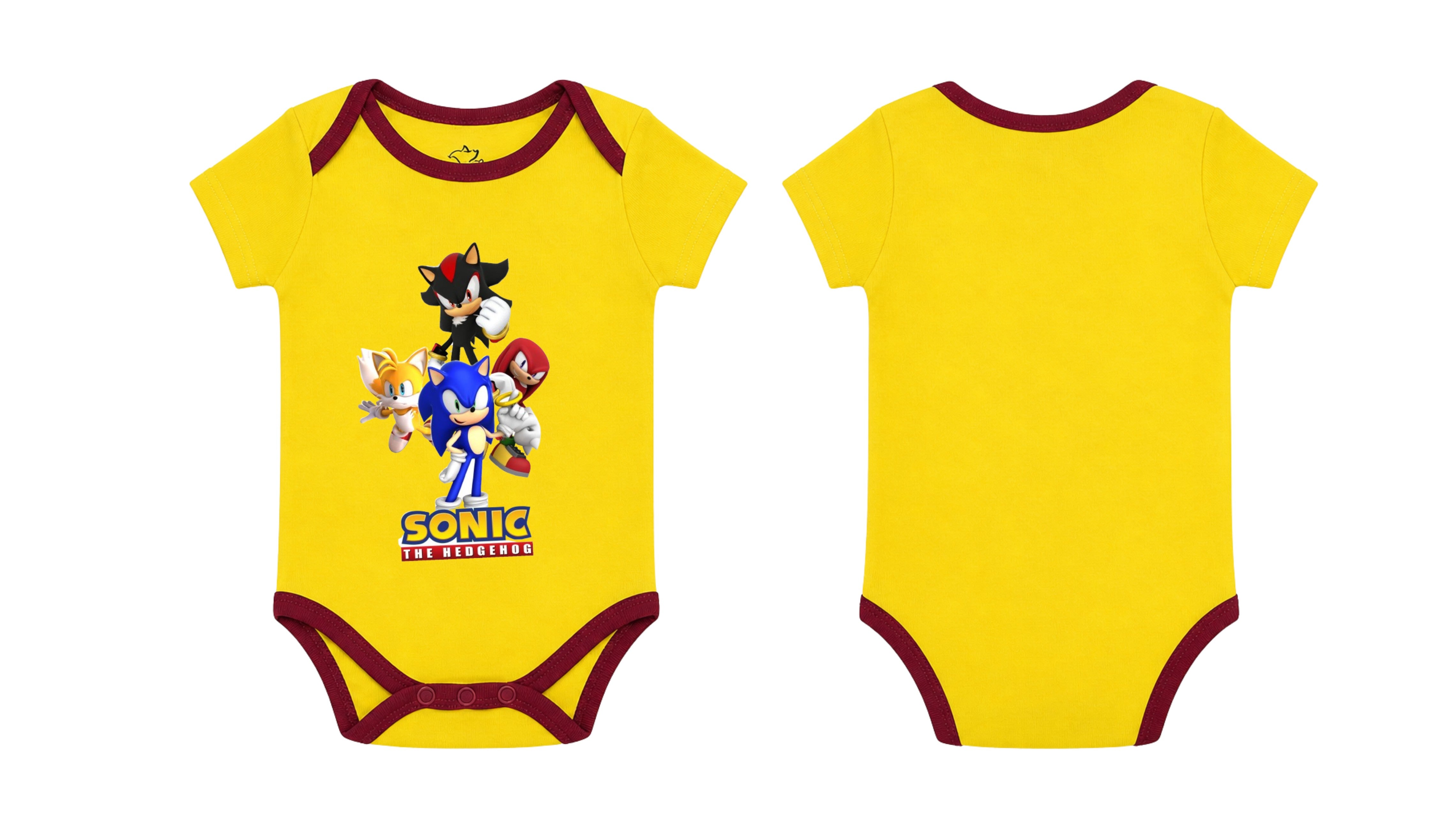 Short-Sleeve Bodysuit: Premium Cotton-Blend "Sonic Crew" Yellow Daily Casual Wear