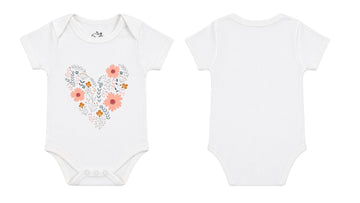 Short-Sleeve Bodysuit: Premium Cotton-Blend "Heart" White Daily Casual Wear
