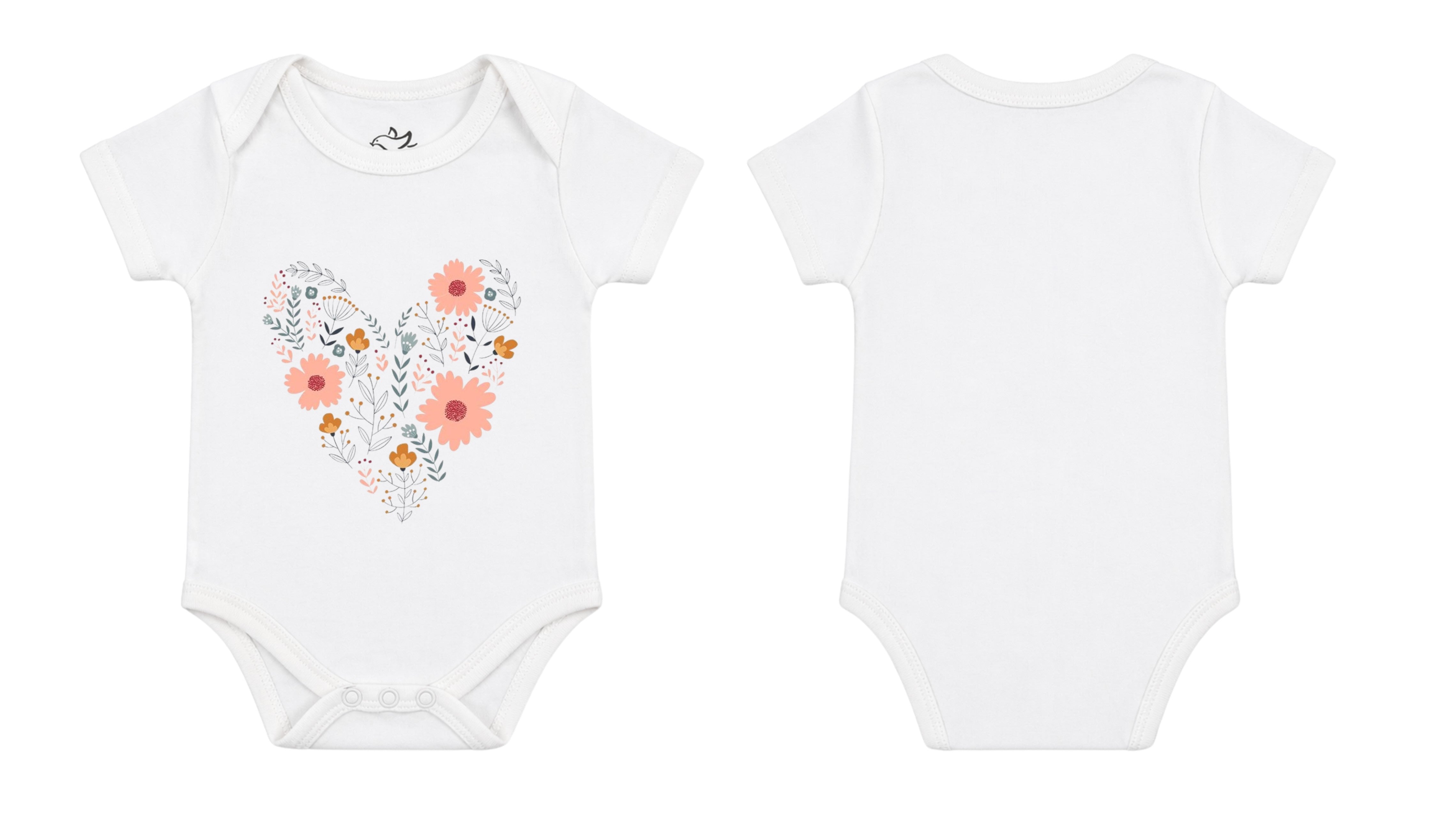 Short-Sleeve Bodysuit: Premium Cotton-Blend "Heart" White Daily Casual Wear