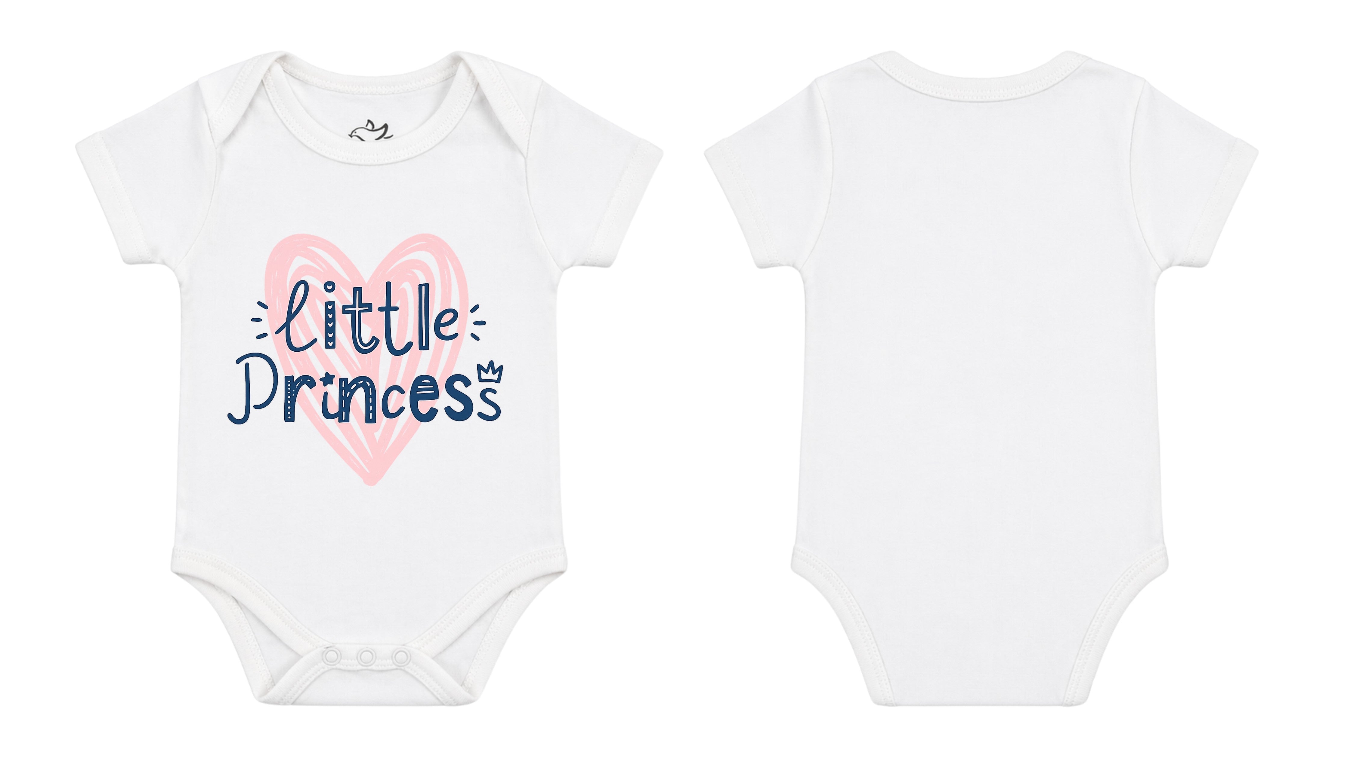 Short-Sleeve Bodysuit: Premium Cotton-Blend "Little Princess" White Daily Casual Wear