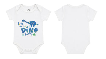 Short-Sleeve Bodysuit: Premium Cotton-Blend "Dino Party" White Daily Casual Wear