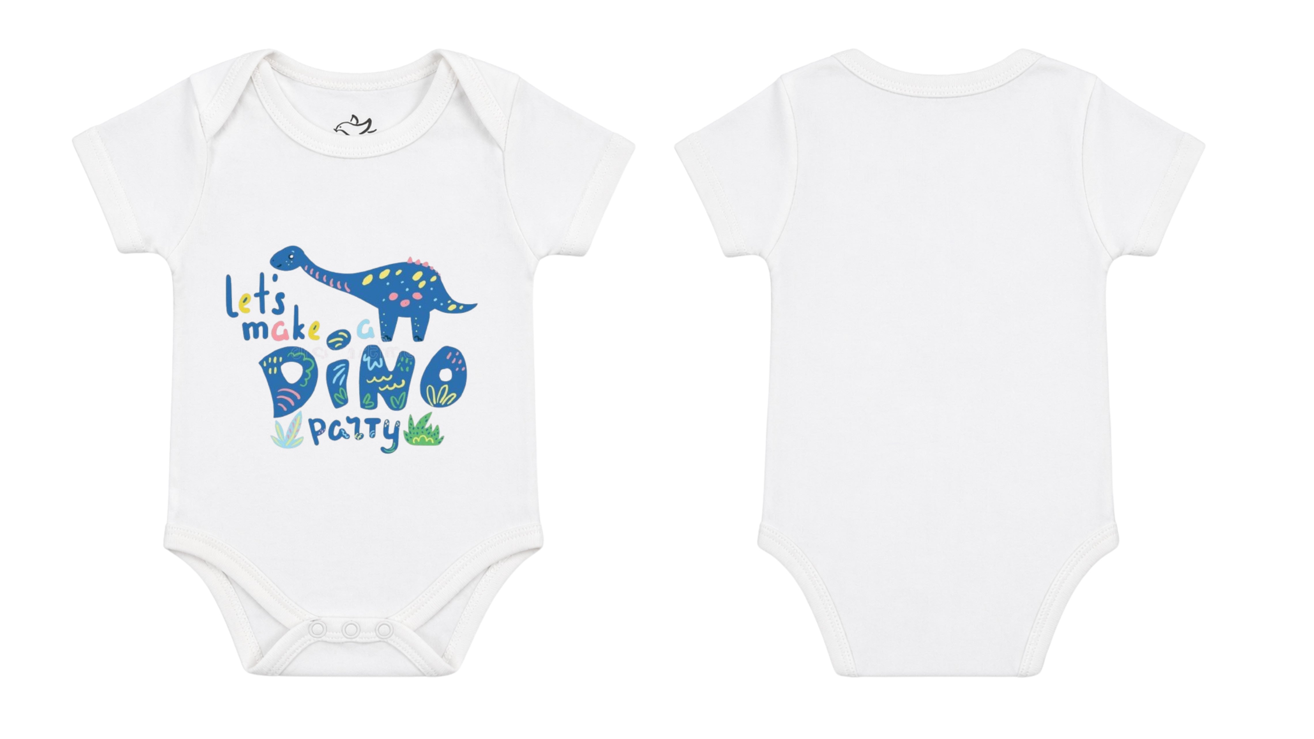 Short-Sleeve Bodysuit: Premium Cotton-Blend "Dino Party" White Daily Casual Wear
