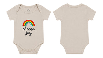 Short-Sleeve Bodysuit: Premium Cotton-Blend "Choose Joy" Beige Daily Casual Wear
