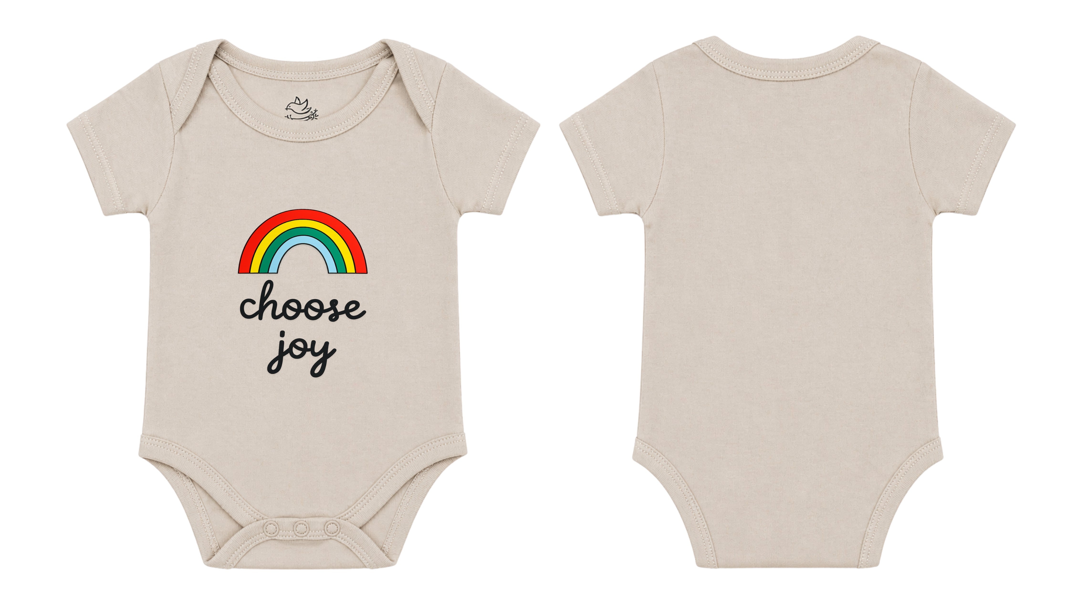 Short-Sleeve Bodysuit: Premium Cotton-Blend "Choose Joy" Beige Daily Casual Wear
