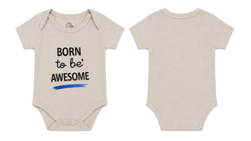 Short-Sleeve Bodysuit: Premium Cotton-Blend "Born to be Awesome" Beige Daily Casual Wear
