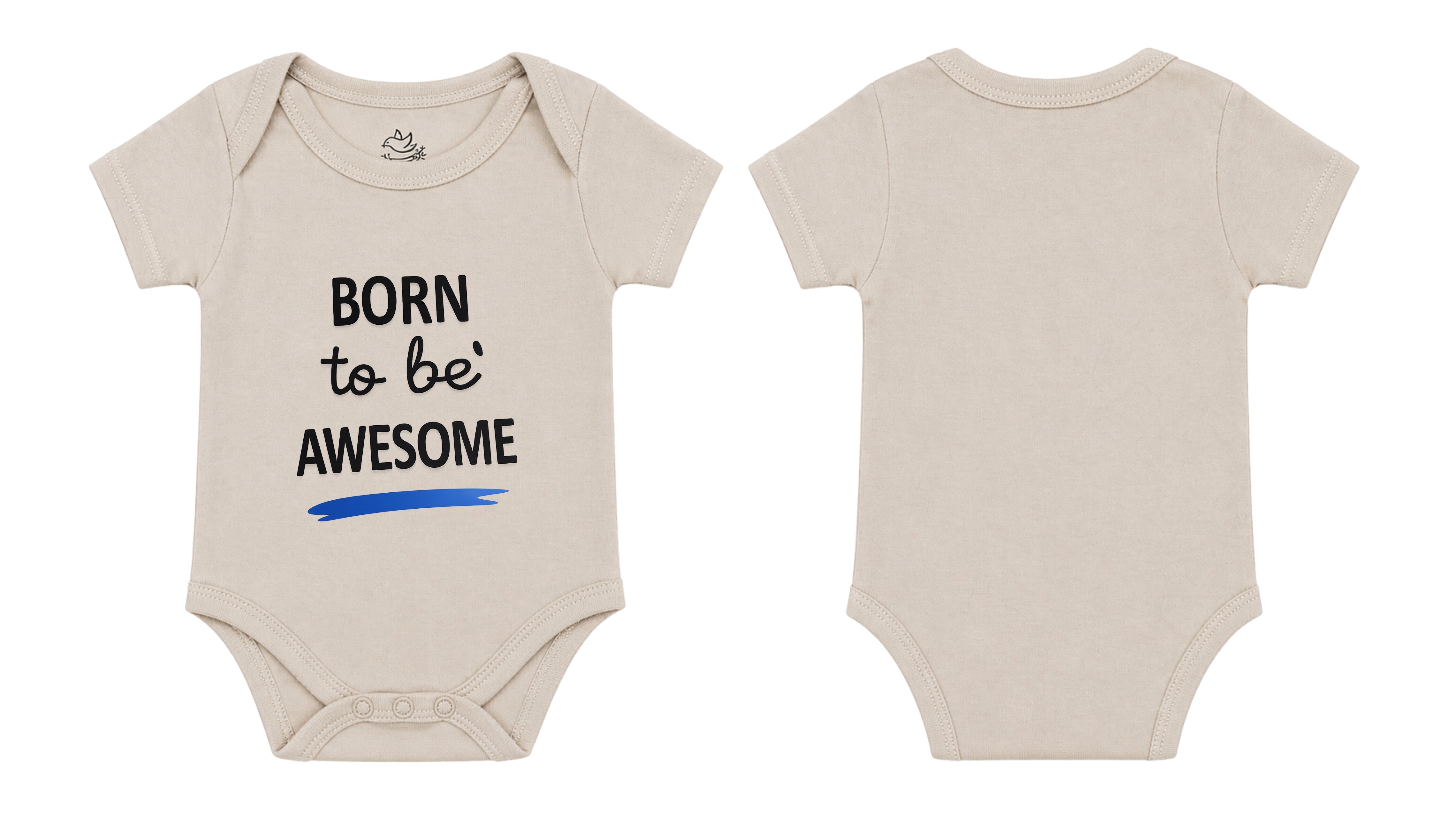 Short-Sleeve Bodysuit: Premium Cotton-Blend "Born to be Awesome" Beige Daily Casual Wear