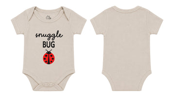 Short-Sleeve Bodysuit: Premium Cotton-Blend "Snuggle BUG" Beige Daily Casual Wear