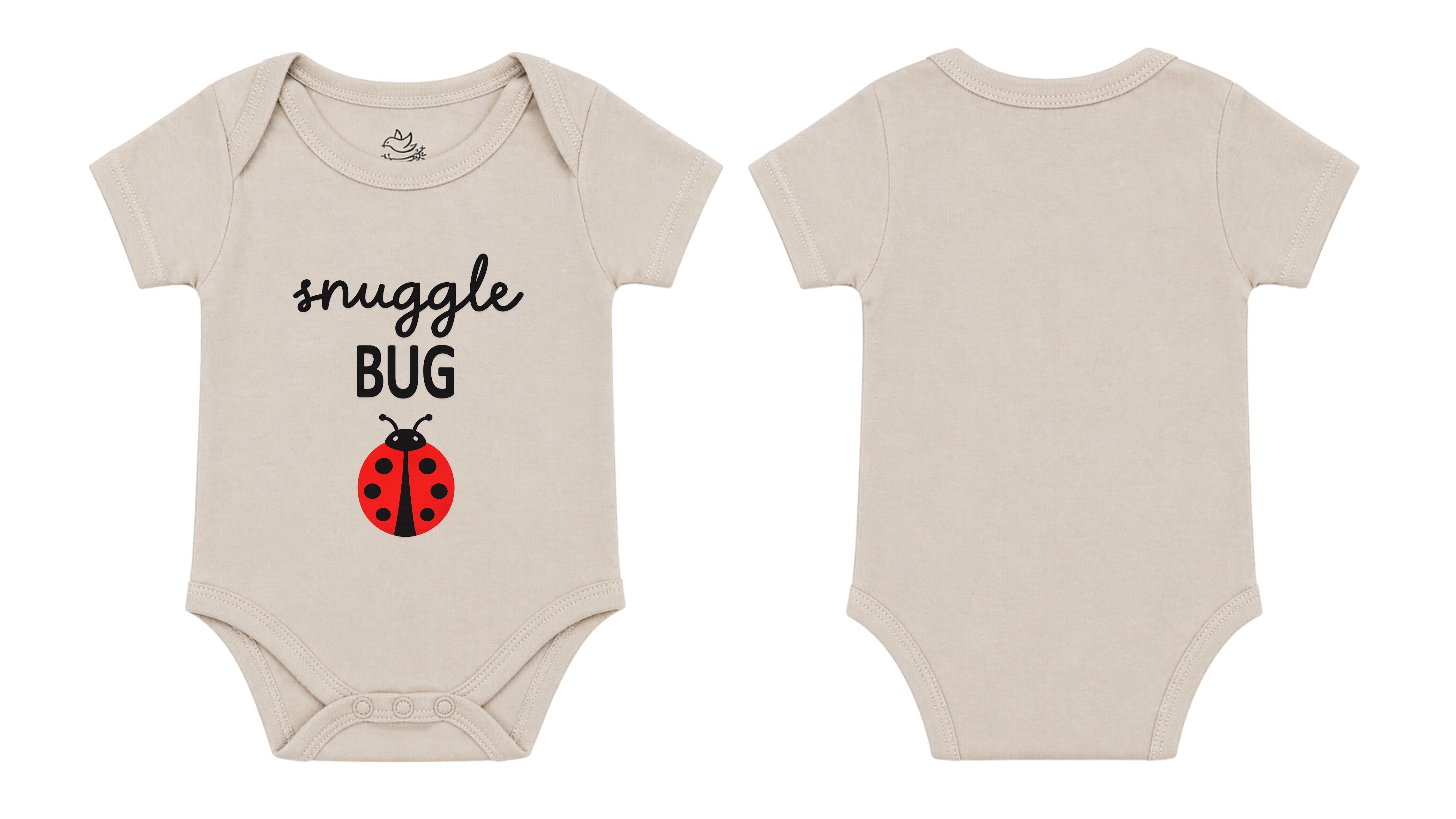 Short-Sleeve Bodysuit: Premium Cotton-Blend "Snuggle BUG" Beige Daily Casual Wear