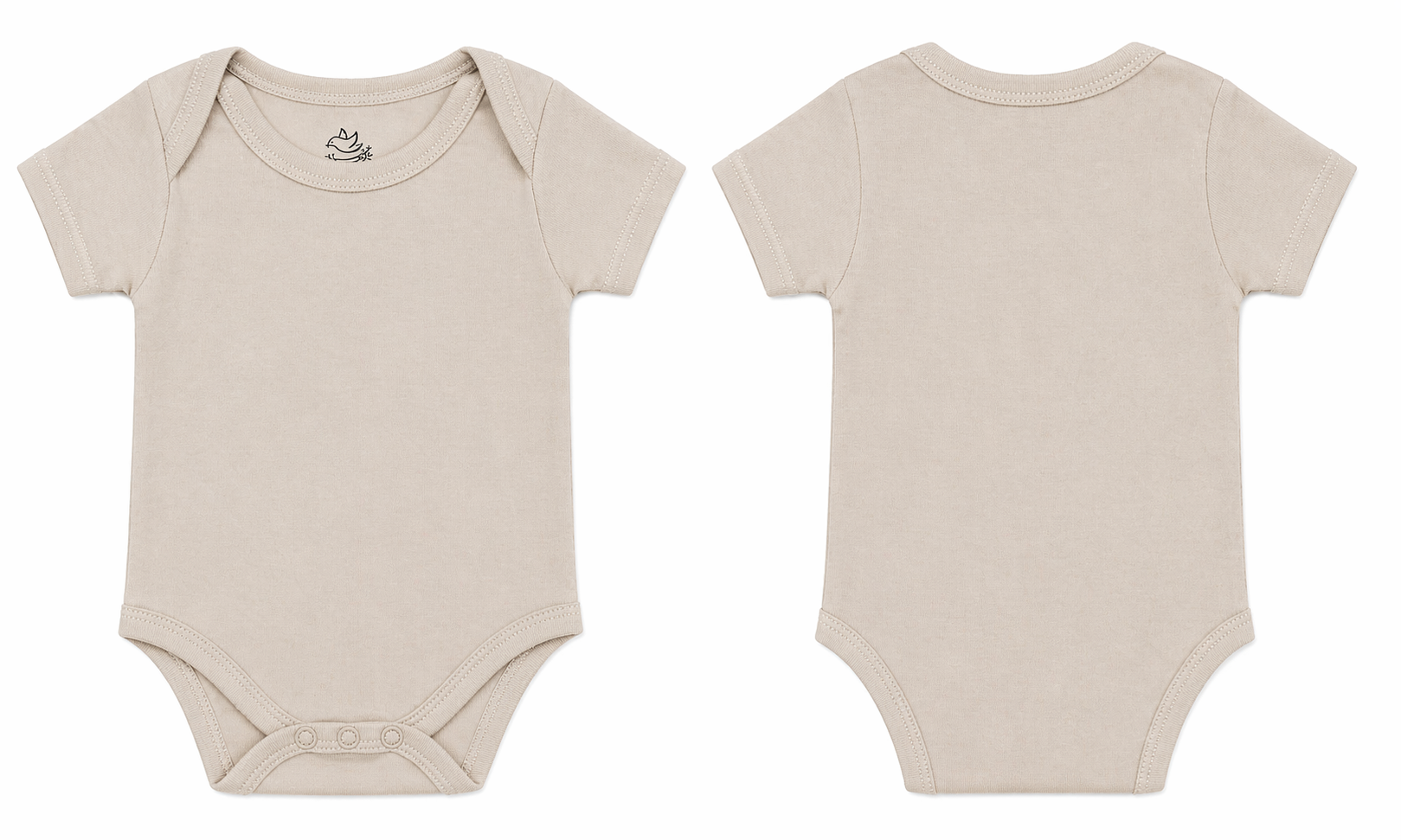 Short-Sleeve Bodysuit: Premium Cotton-Blend "Solid" Beige Daily Casual Wear