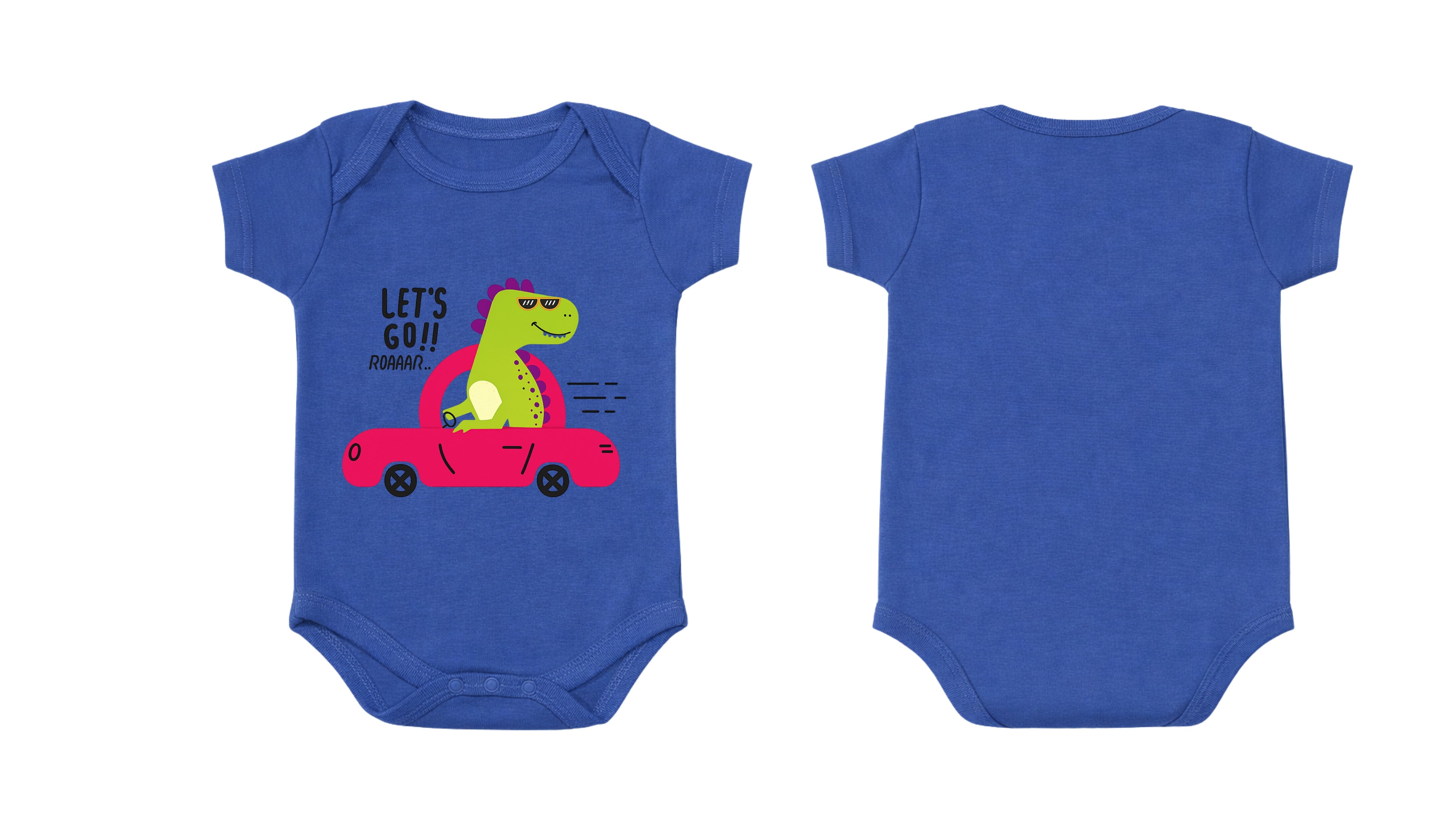 Short-Sleeve Bodysuit: Premium Cotton-Blend "Lets Go" Blue Daily Casual Wear