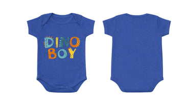 Short-Sleeve Bodysuit: Premium Cotton-Blend "Dino Boy" Blue Daily Casual Wear