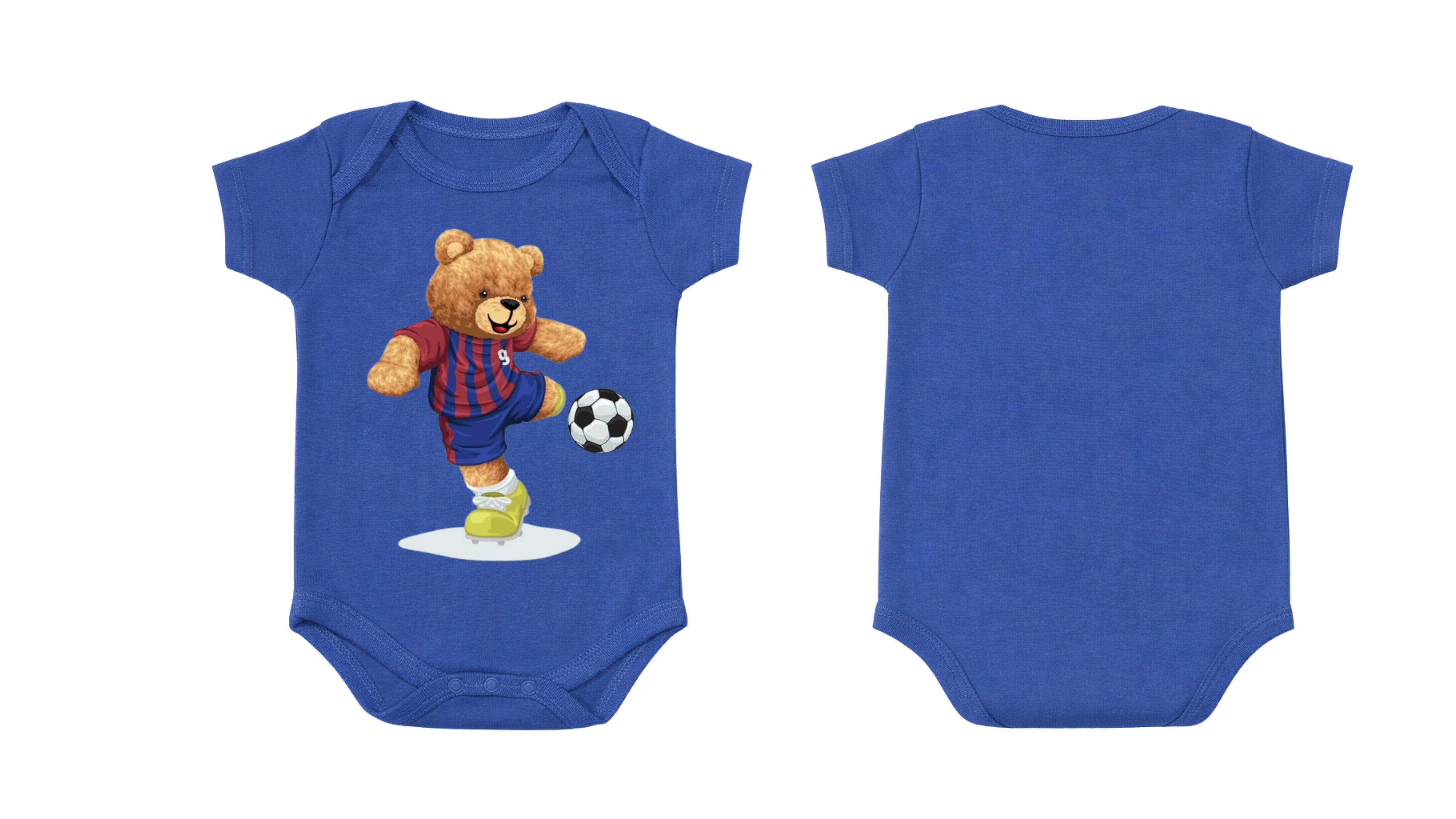 Short-Sleeve Bodysuit: Premium Cotton-Blend "Bear" Blue Daily Casual Wear