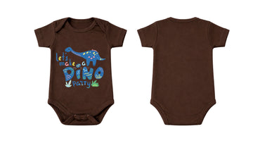 Short-Sleeve Bodysuit: Premium Cotton-Blend "Dino Party" Brown Daily Casual Wear