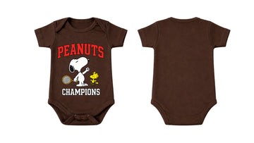 Short-Sleeve Bodysuit: Premium Cotton-Blend "Peanuts" Brown Daily Casual Wear