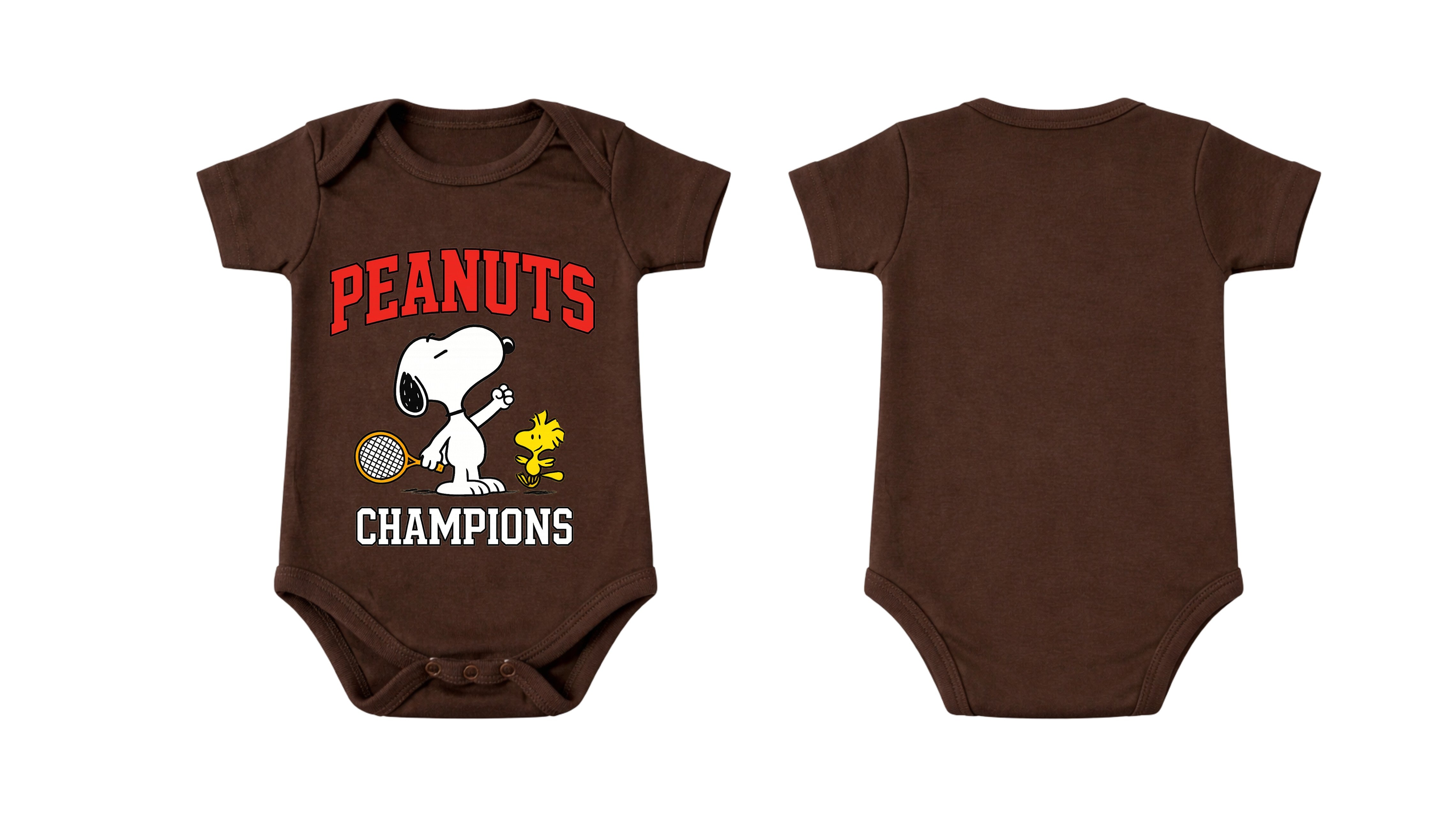 Short-Sleeve Bodysuit: Premium Cotton-Blend "Peanuts" Brown Daily Casual Wear