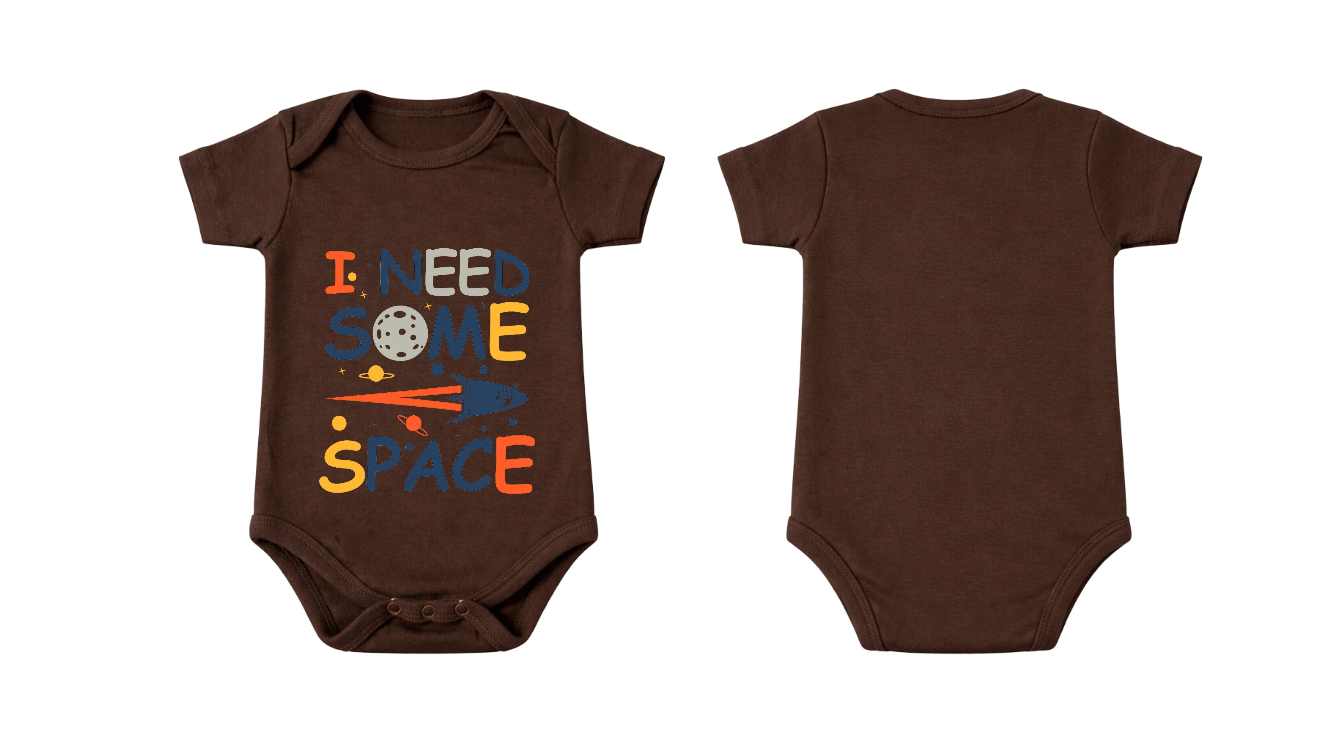 Short-Sleeve Bodysuit: Premium Cotton-Blend "Space" Brown Daily Casual Wear