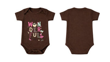 Short-Sleeve Bodysuit: Premium Cotton-Blend "Wonderful Day" Brown Daily Casual Wear