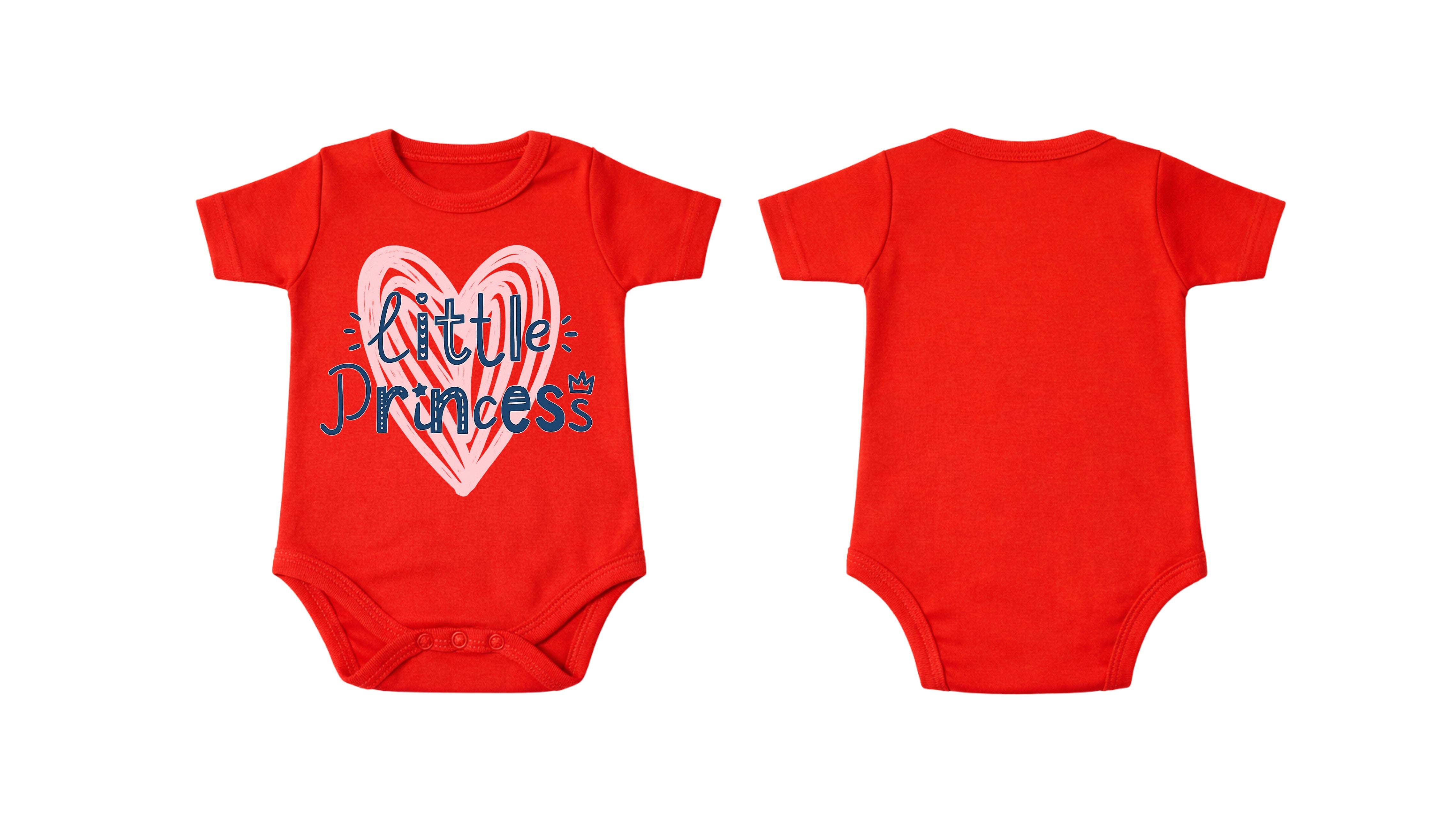 Short-Sleeve Bodysuit: Premium Cotton-Blend "Little Princess" Red Daily Casual Wear