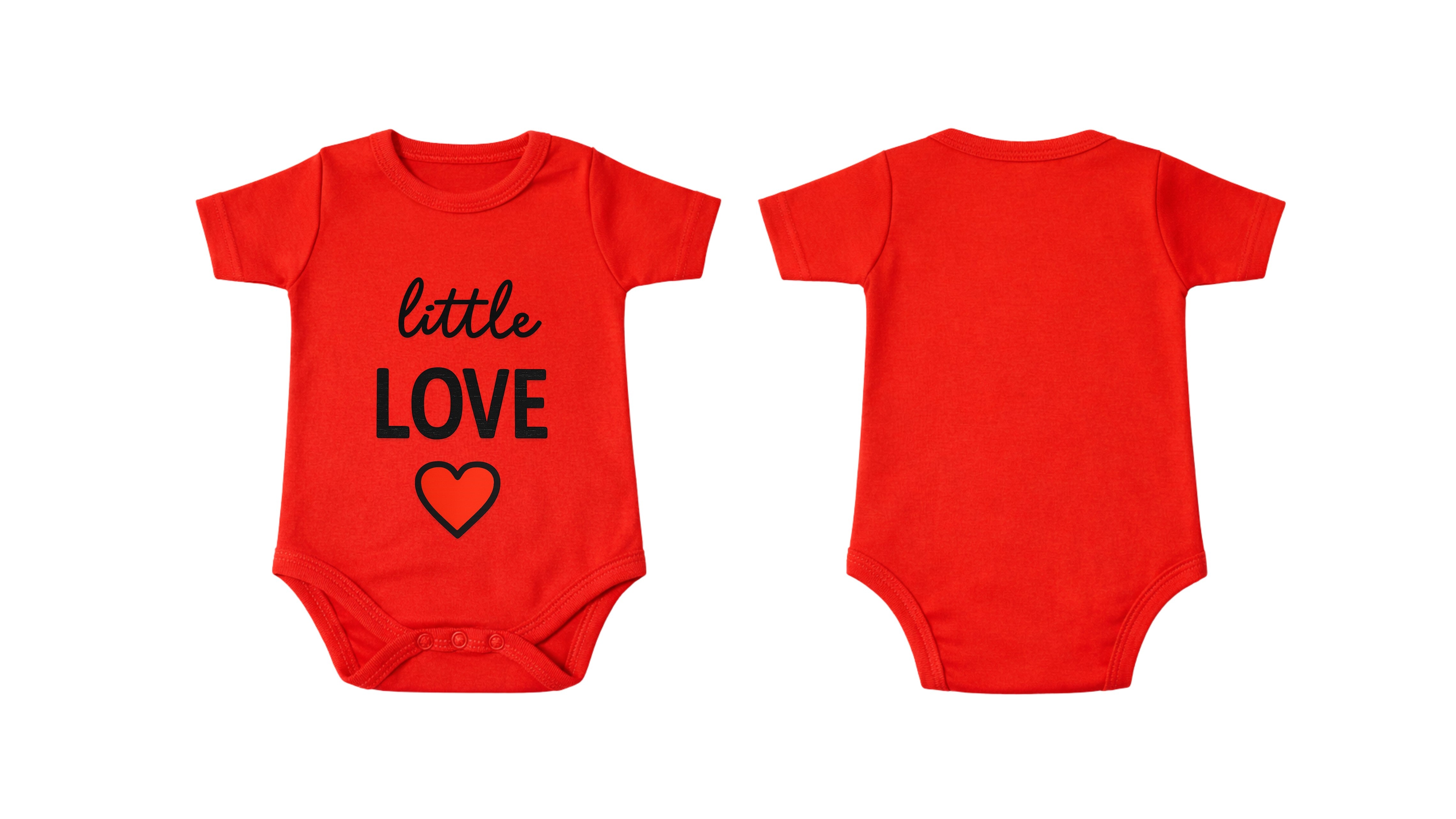 Short-Sleeve Bodysuit: Premium Cotton-Blend "Little Love" Red Daily Casual Wear
