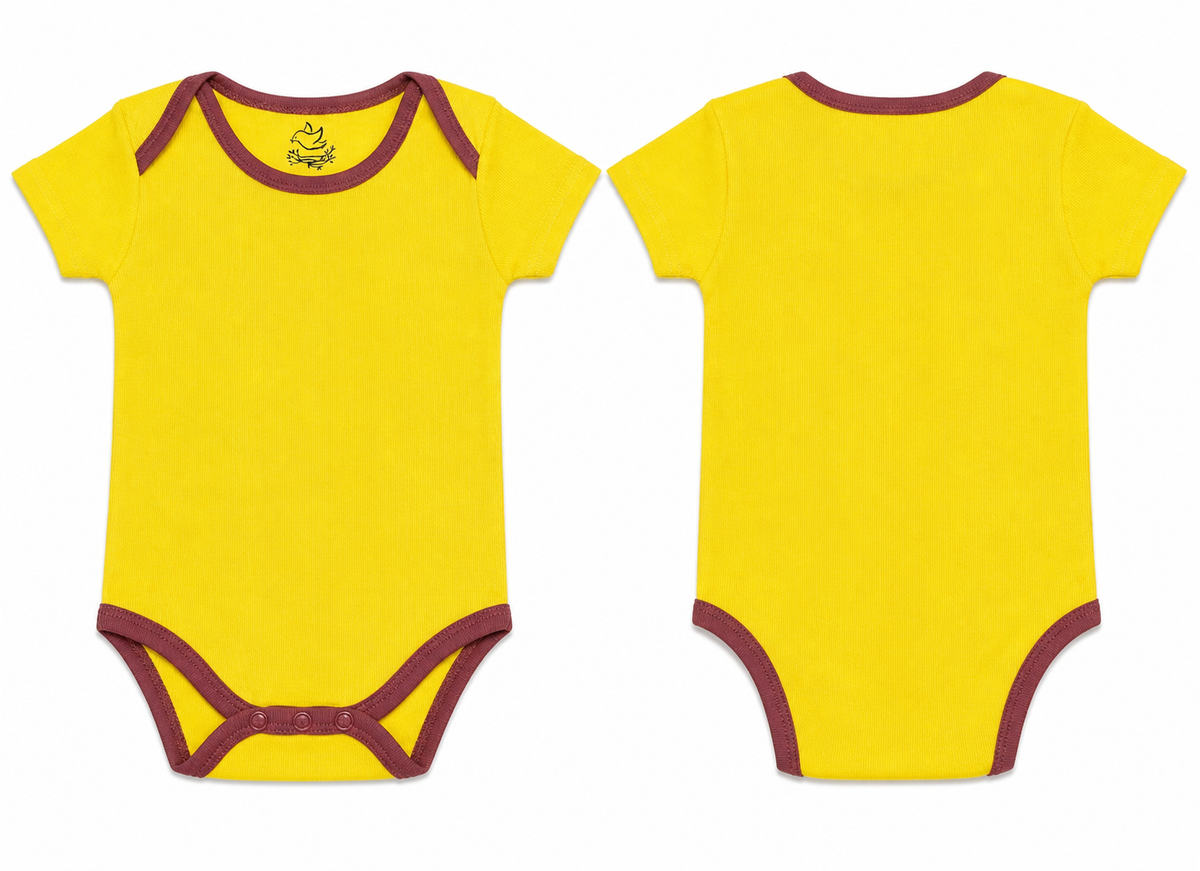 Short-Sleeve Bodysuit: Premium Cotton-Blend "Solid" Yellow Daily Casual Wear