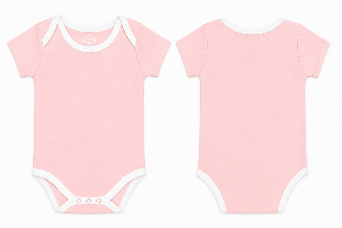 Short-Sleeve Bodysuit: Premium Cotton-Blend "Solid" Pink Daily Casual Wear