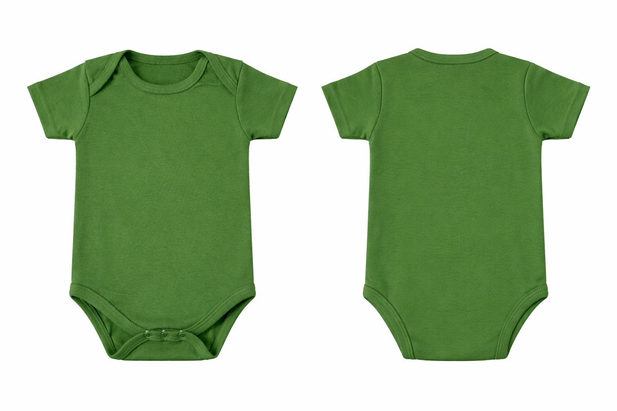 Short-Sleeve Bodysuit: Premium Cotton-Blend "Solid" Green Daily Casual Wear