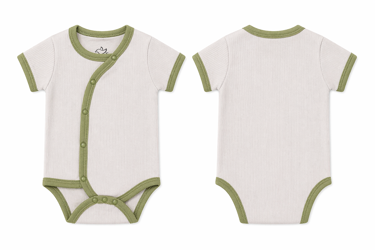 Wrap Short-Sleeve Bodysuit: Premium Cotton-Blend "Solid" Off-White Daily Casual Wear