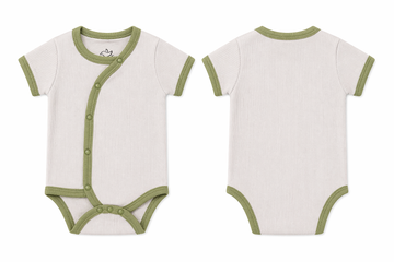 Wrap Short-Sleeve Bodysuit: Premium Cotton-Blend "Solid" Off-White Daily Casual Wear